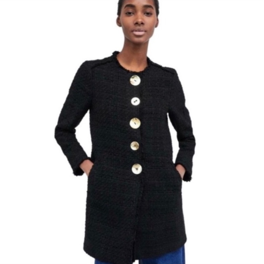 Zara Black Textured Blazer with Gold Buttons